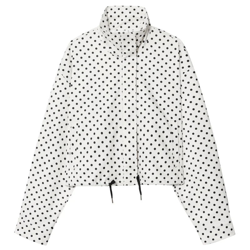 HXAO Polka Dot Bomber Jacket Women's Jackets Demi-Season Oversized Long Sleeve Top Outerwear Aviator Plus Size Zip Up Crop Coats thumbnail 2