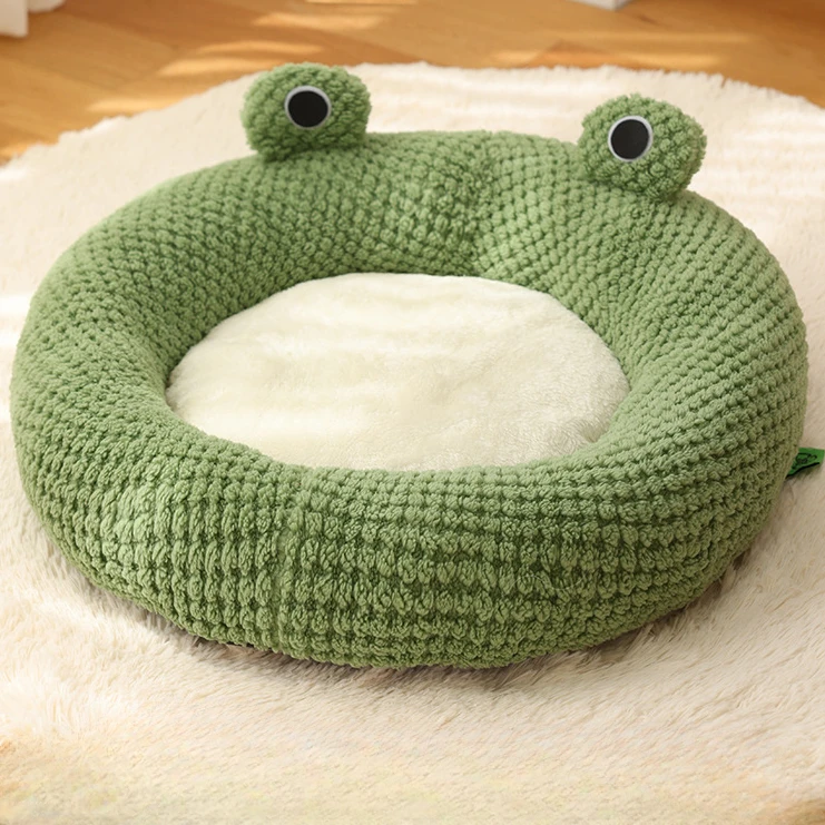 New Pet Nest Winter Warm Dog Den Cat Villa Plush Pets Mattress Small Frog Shape Semi Enclosed Kitten Puppy House Pet Supplies thumbnail 4