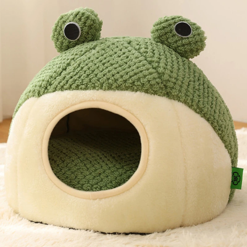 New Pet Nest Winter Warm Dog Den Cat Villa Plush Pets Mattress Small Frog Shape Semi Enclosed Kitten Puppy House Pet Supplies thumbnail 6