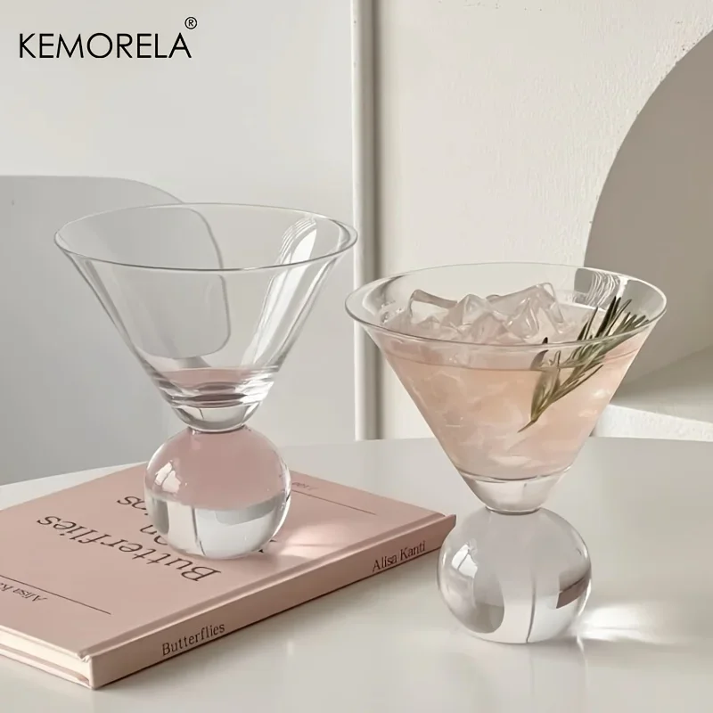 KEMORELA Martini Glass Cup 260ML Short Foot Beaded Cocktail Glasses Cups Thin Champagne Glass Transparent Wine Glasses Cup thumbnail 2