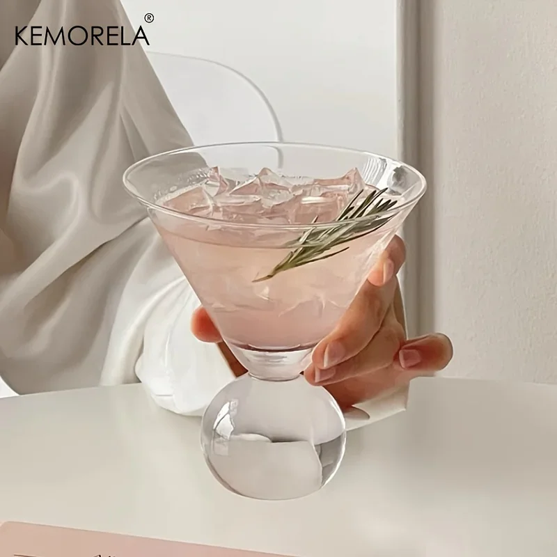 KEMORELA Martini Glass Cup 260ML Short Foot Beaded Cocktail Glasses Cups Thin Champagne Glass Transparent Wine Glasses Cup thumbnail 5