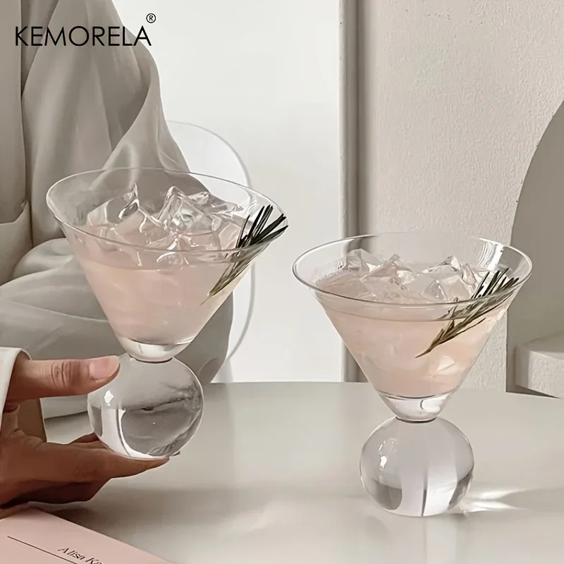 KEMORELA Martini Glass Cup 260ML Short Foot Beaded Cocktail Glasses Cups Thin Champagne Glass Transparent Wine Glasses Cup thumbnail 3
