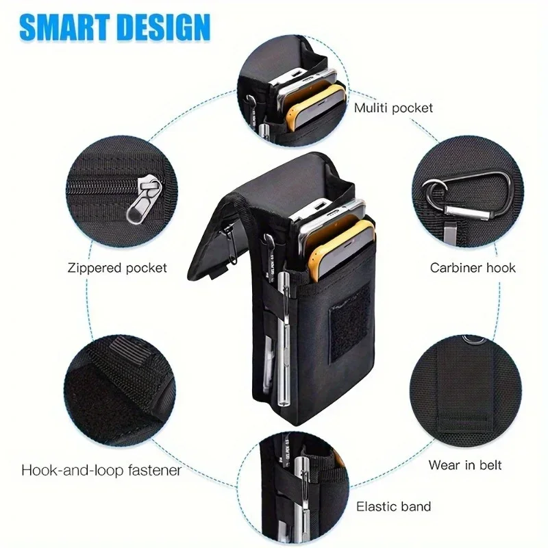 6.3 Inch Multi-Functional Mobile Phone Bag Oxford Fabric Pocket Cell Phone Belt Pouch Case Men's Outdoor Bag for Iphone 16 15 thumbnail 5