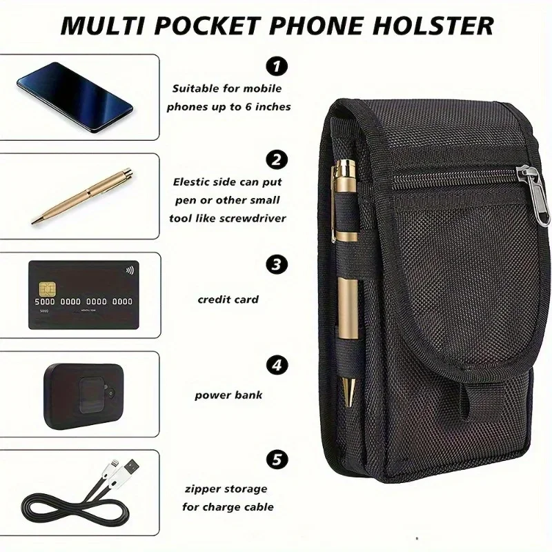 6.3 Inch Multi-Functional Mobile Phone Bag Oxford Fabric Pocket Cell Phone Belt Pouch Case Men's Outdoor Bag for Iphone 16 15 thumbnail 4