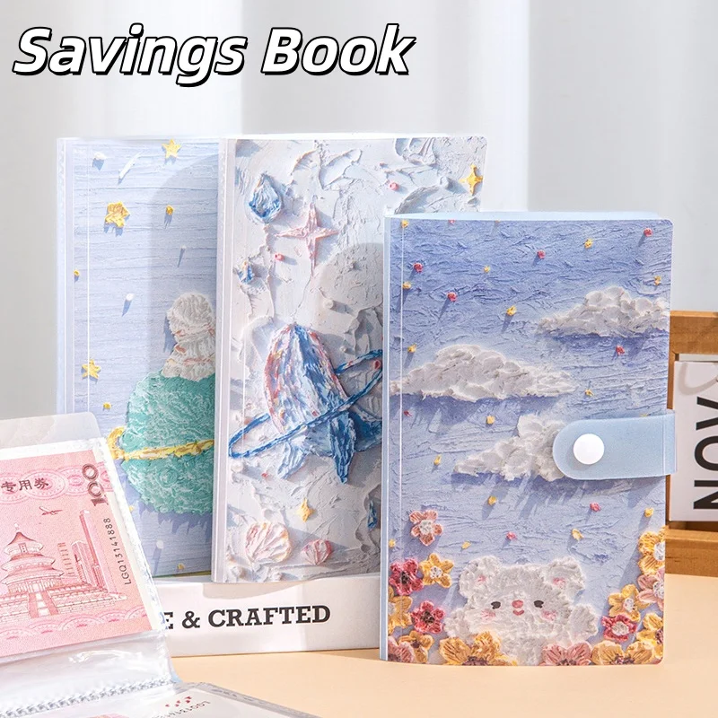 100 Envelopes Money Savings Book A6 Loose Leaf Notebook Clear Money Savings Challenge Binder Oil Painting Money Organizer