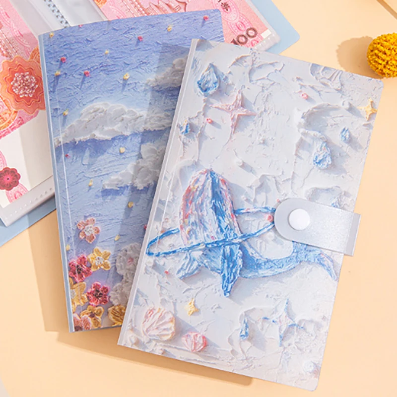100 Envelopes Money Savings Book A6 Loose Leaf Notebook Clear Money Savings Challenge Binder Oil Painting Money Organizer thumbnail 2