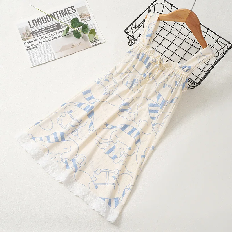 Summer Thin Girls Pajama Dress Lightweight Jacquard Sleeveless Nightgown Strap Tank Sleepwear for Toddler Baby and Big Kids thumbnail 2