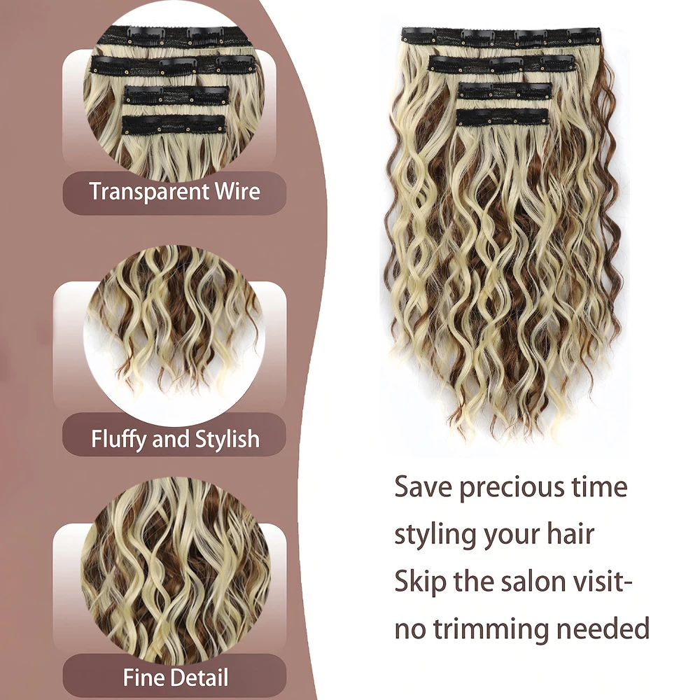 4-Piece Set of 11 Clip-In Hair Extensions, Clip-In Hair Extensions, 12 Inch Synthetic Clip-In Short Soft Natural Wigs High-Tempe thumbnail 3