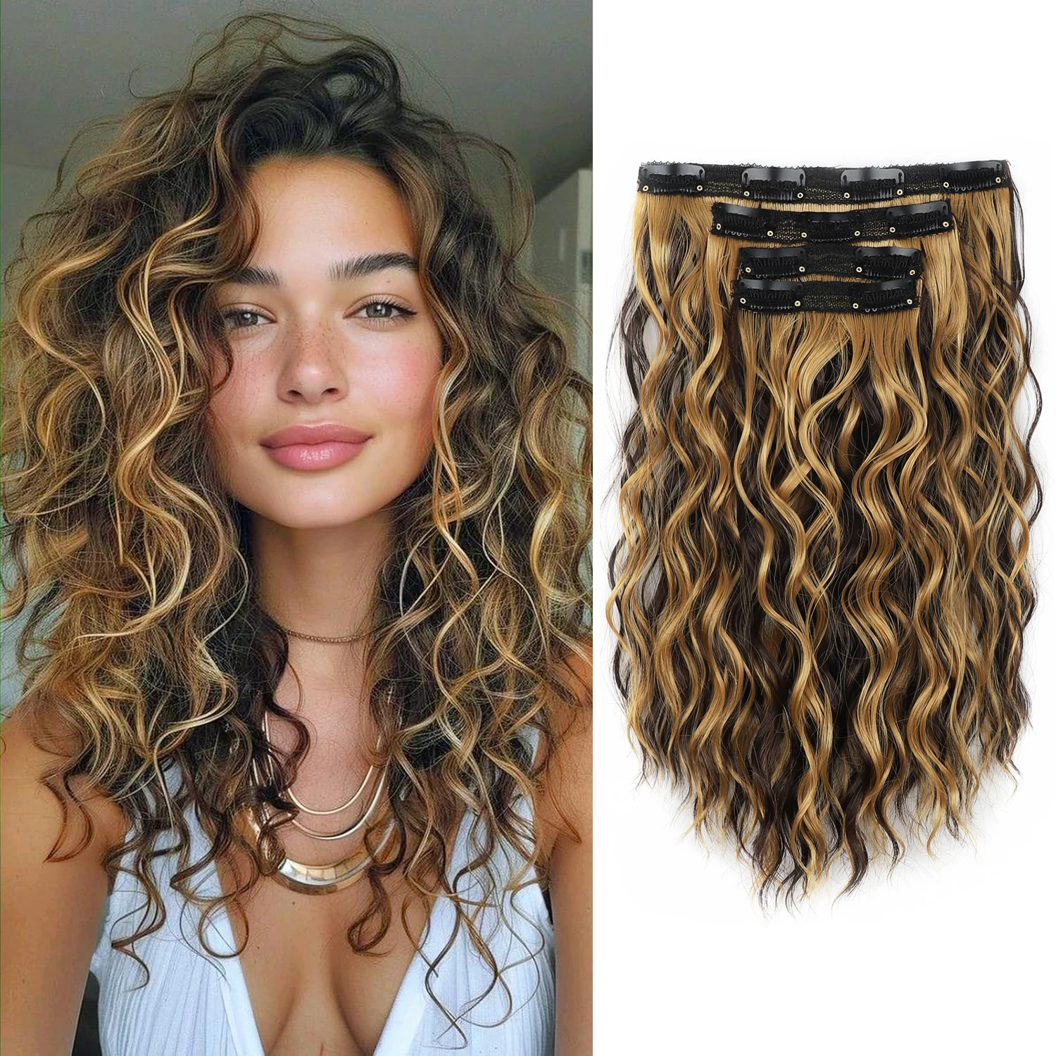 4-Piece Set of 11 Clip-In Hair Extensions, Clip-In Hair Extensions, 12 Inch Synthetic Clip-In Short Soft Natural Wigs High-Tempe thumbnail 2