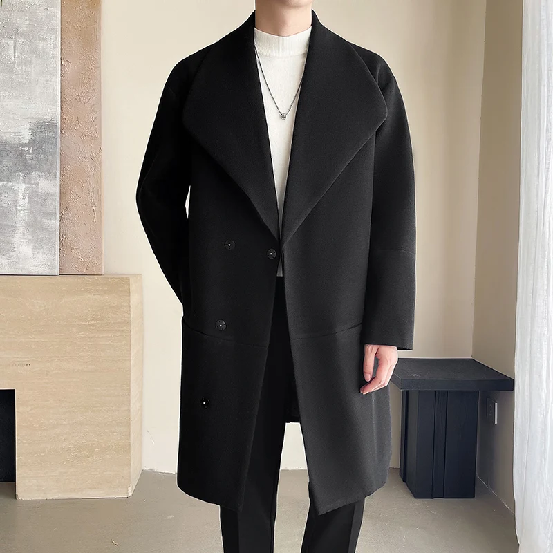 Trench men 2025 New Men Overcoat Windproof Warm Single Breasted Mid Length Two Button Overcoat Collar Wool Fabric Winter Coat thumbnail 5