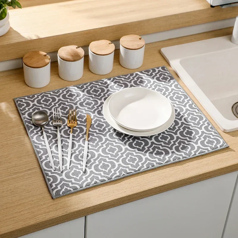 1 Pack Dish Drying Mats for Kitchen Counter Absorbent Reversible Drying Mats Kitchen Countertop Protector Dishes Drainer Pad thumbnail 3
