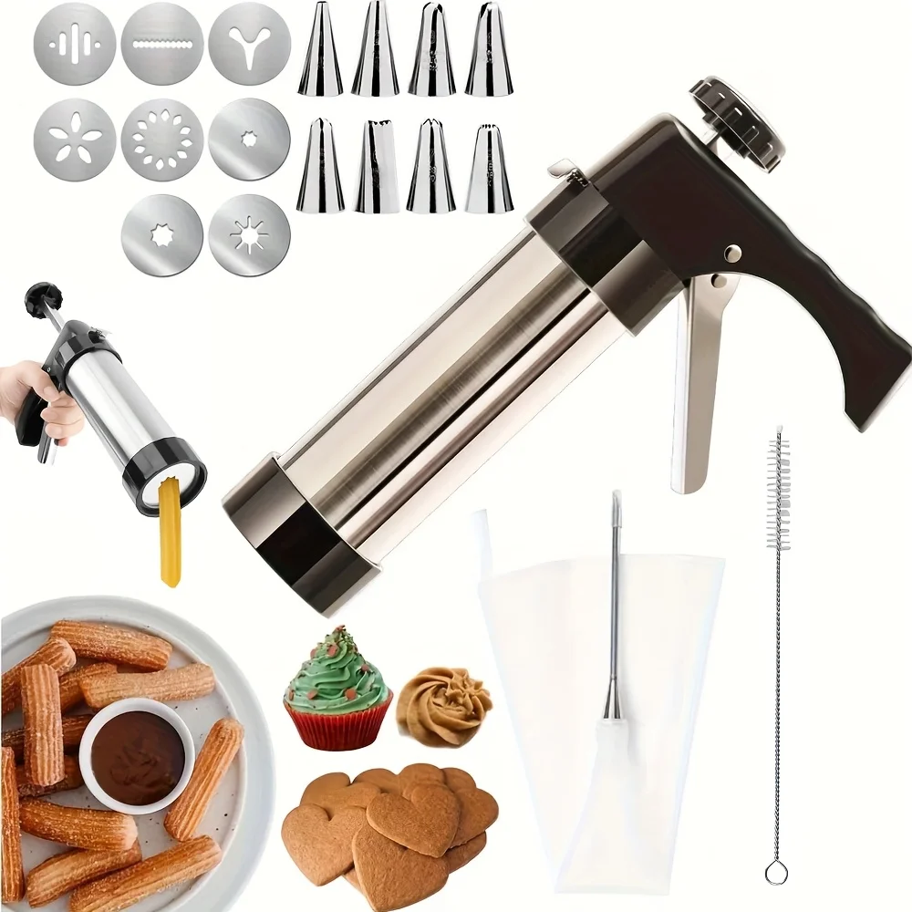 1 Set Stainless Steel Churro Maker Machine with Interchangeable Nozzles for Spanish-Style Desserts Home Kitchen Gadgets