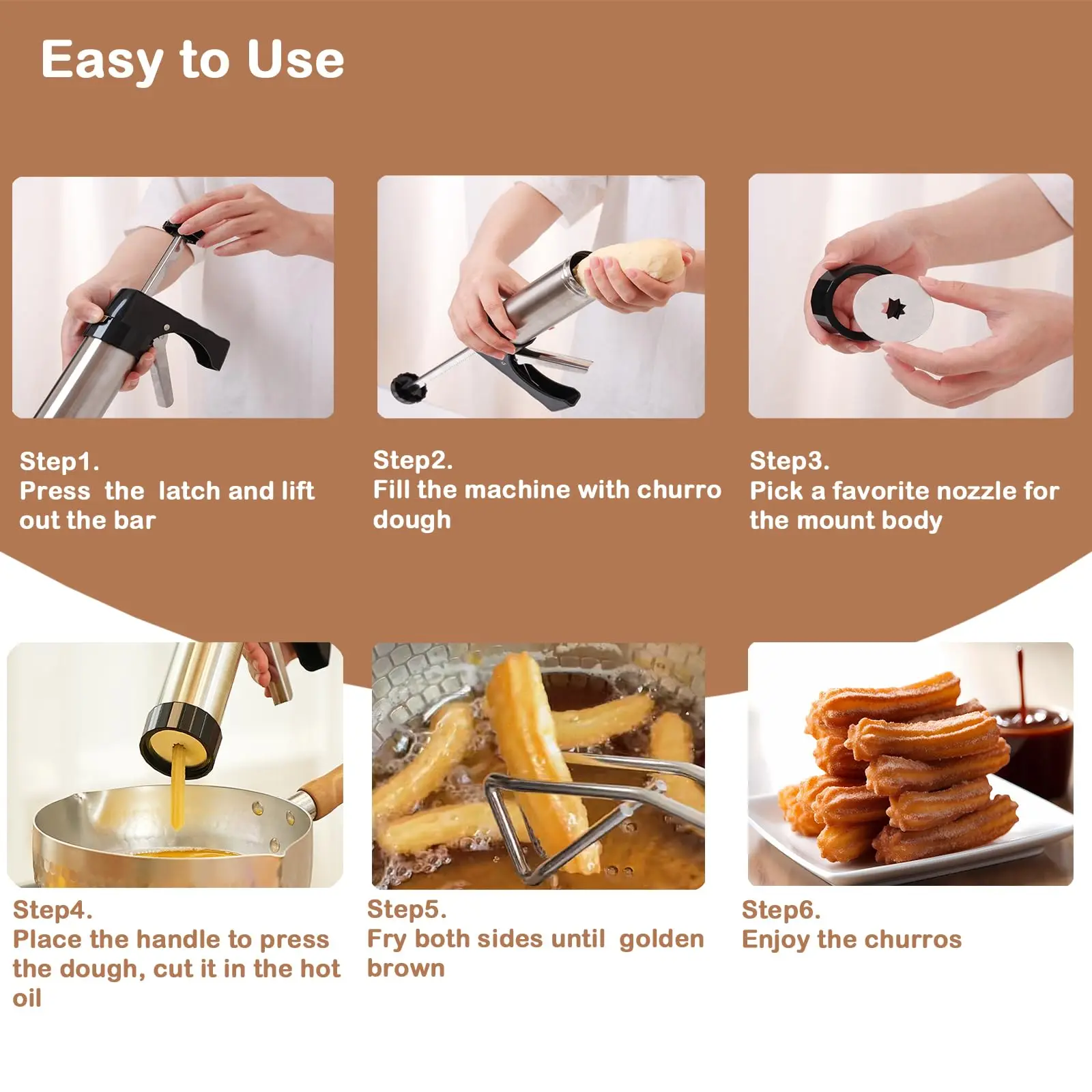 1 Set Stainless Steel Churro Maker Machine with Interchangeable Nozzles for Spanish-Style Desserts Home Kitchen Gadgets thumbnail 4
