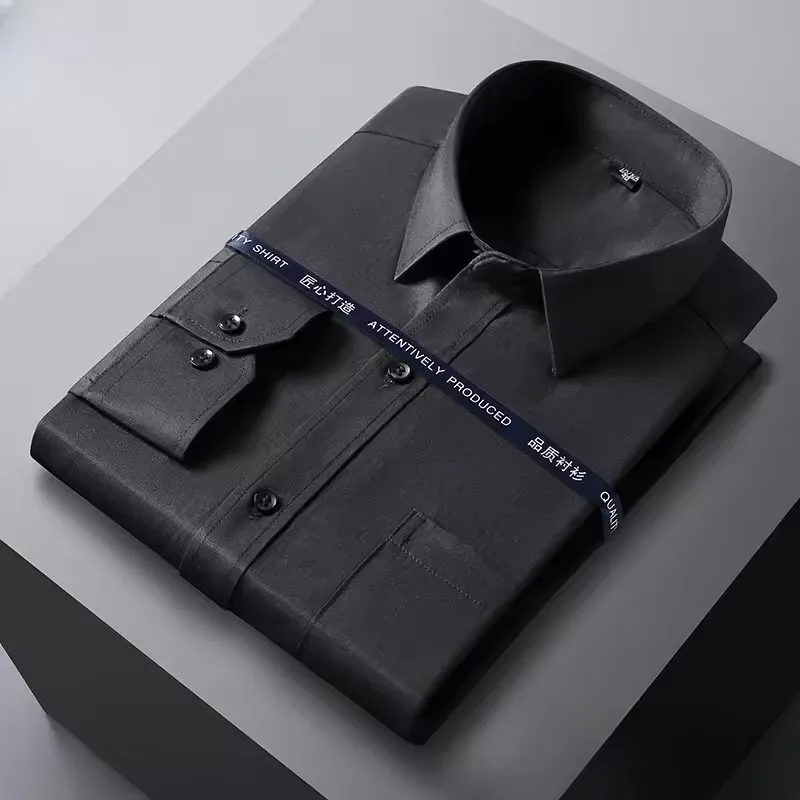 Men Formal Shirt Long Sleeve Autumn Office Solid Color Fashion Business Pocket White Social Pocket Office White Shirt S-7XL 6XL thumbnail 4