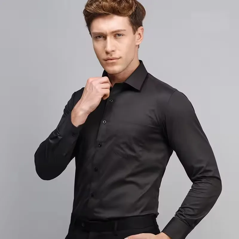 Men Formal Shirt Long Sleeve Autumn Office Solid Color Fashion Business Pocket White Social Pocket Office White Shirt S-7XL 6XL thumbnail 6
