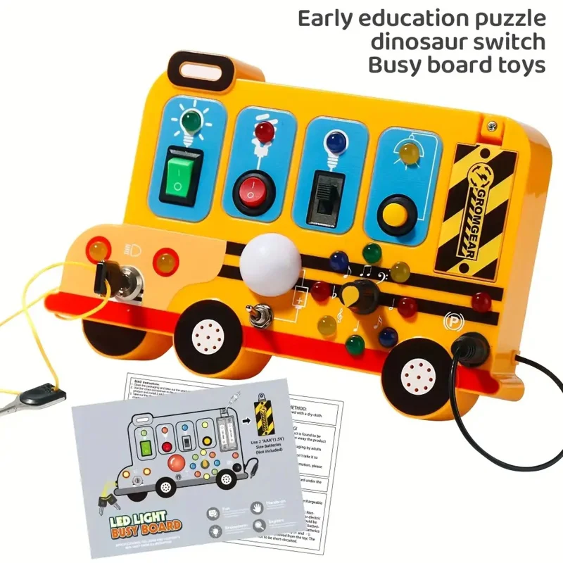 Interactive school bus learning toy with lights, switches and realistic engine sounds Sensory play for children 18 months and up thumbnail 3
