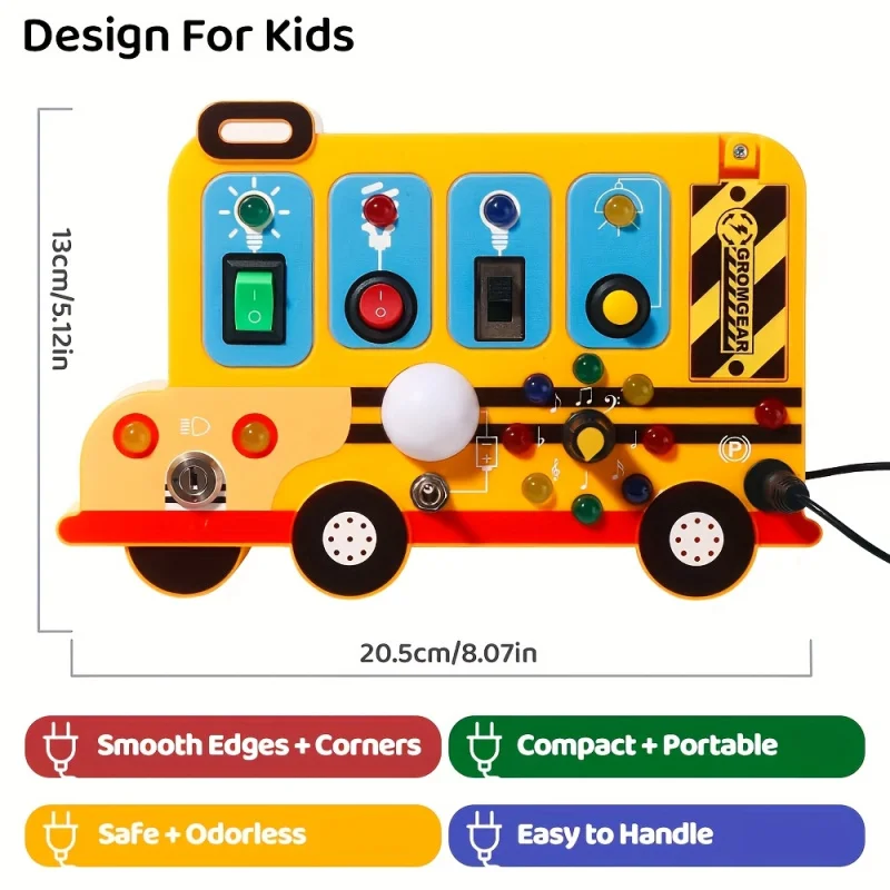 Interactive school bus learning toy with lights, switches and realistic engine sounds Sensory play for children 18 months and up thumbnail 2