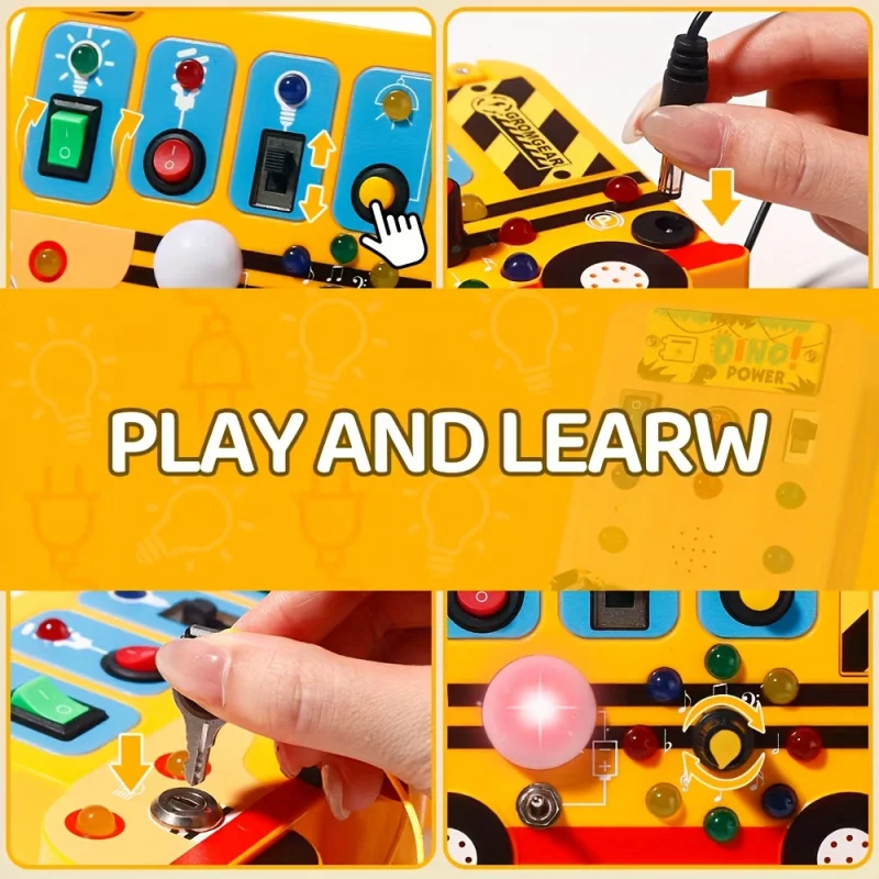 Interactive school bus learning toy with lights, switches and realistic engine sounds Sensory play for children 18 months and up thumbnail 5