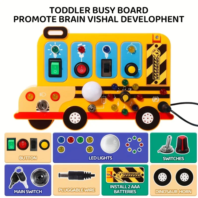 Interactive school bus learning toy with lights, switches and realistic engine sounds Sensory play for children 18 months and up thumbnail 6