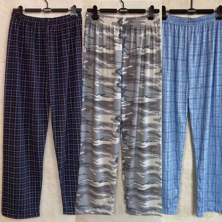 Men's Stylish Summer Pajama Pants, Thin Home Pants, Loose Breathable Air-Conditioned Pants with Elastic Waist thumbnail 4