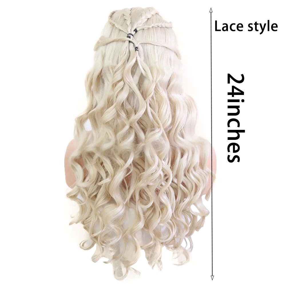Daenerys Targaryen Cosplay Wig 13×4HD Front Lace Synthesis Hair, Song Of Ice And Fire Halloween Carnival Party Long Curly Hair thumbnail 3