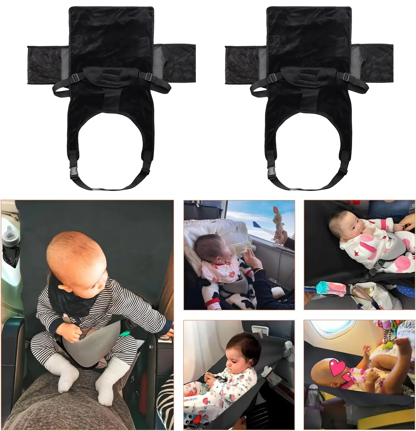 Kids Airplane Seat Extender Toddler Airplane Bed with Side Pocket Comfortable Breathable baby plane Travel Footrest Hammock