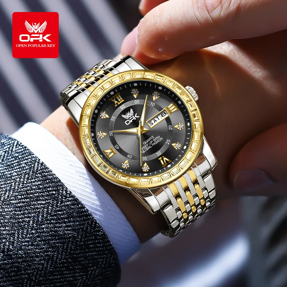 OPK  8174   Diamond studded dual calendar men's quartz watch thumbnail 3