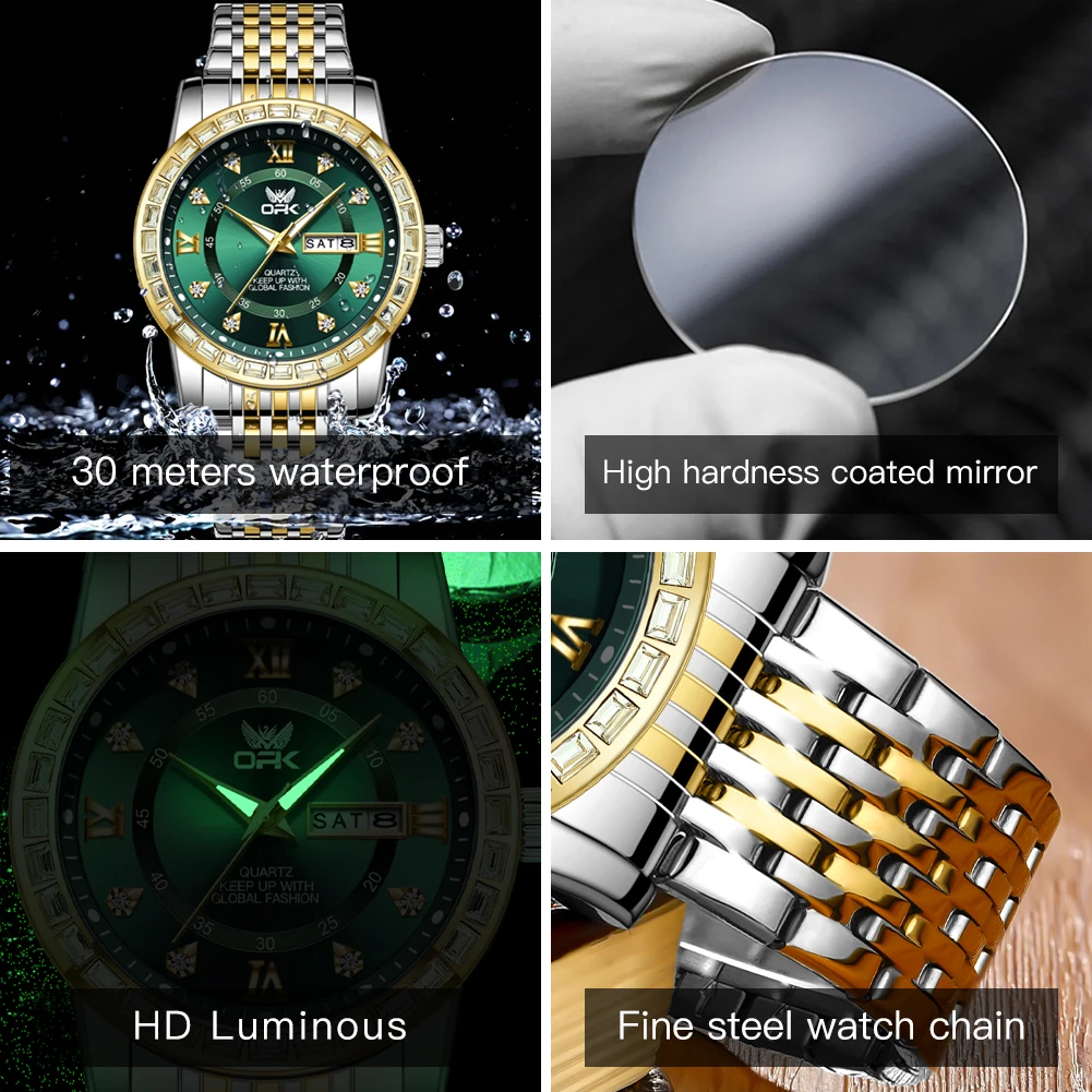 OPK  8174   Diamond studded dual calendar men's quartz watch thumbnail 5
