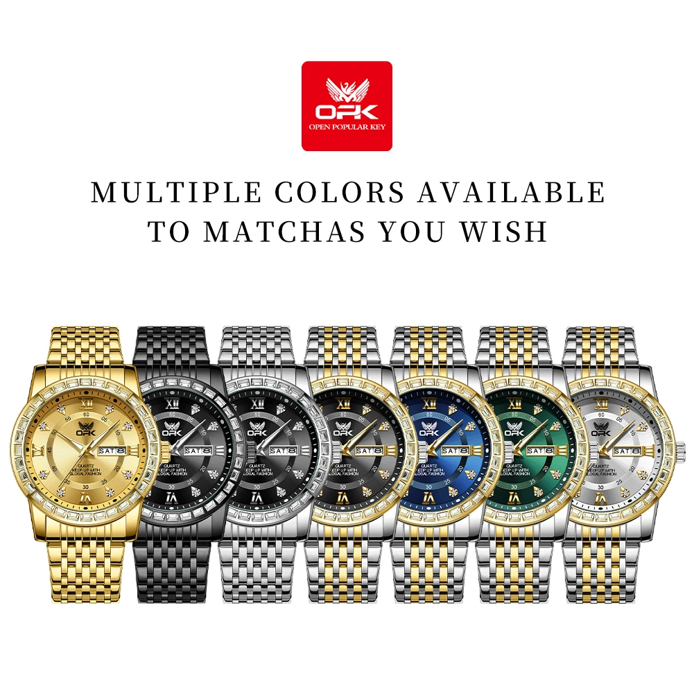 OPK  8174   Diamond studded dual calendar men's quartz watch thumbnail 6