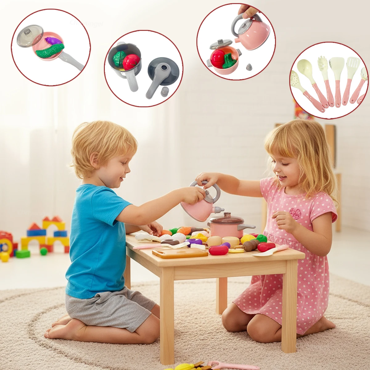 Kids Kitchen Toys Set 92/69/59 PCS Play Food with Pots Pans & Utensils Small Pretend Cooking Toys for Toddlers Girls Boys Gift thumbnail 2