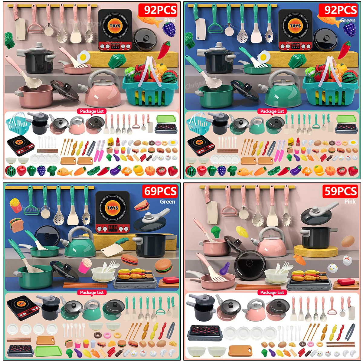 Kids Kitchen Toys Set 92/69/59 PCS Play Food with Pots Pans & Utensils Small Pretend Cooking Toys for Toddlers Girls Boys Gift thumbnail 6