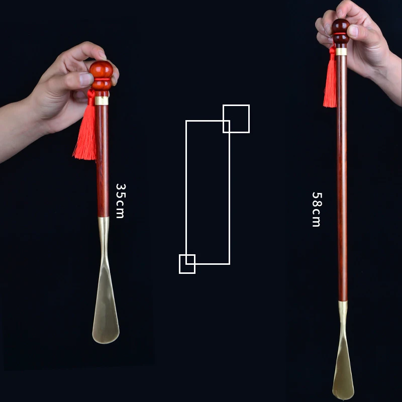 58cm Sandalwood Wooden Professional Shoe Horn Flexible Long Handle Shoehorn Useful 35cm Shoe Lifter Brass Shoe Spoon Home Tools thumbnail 4