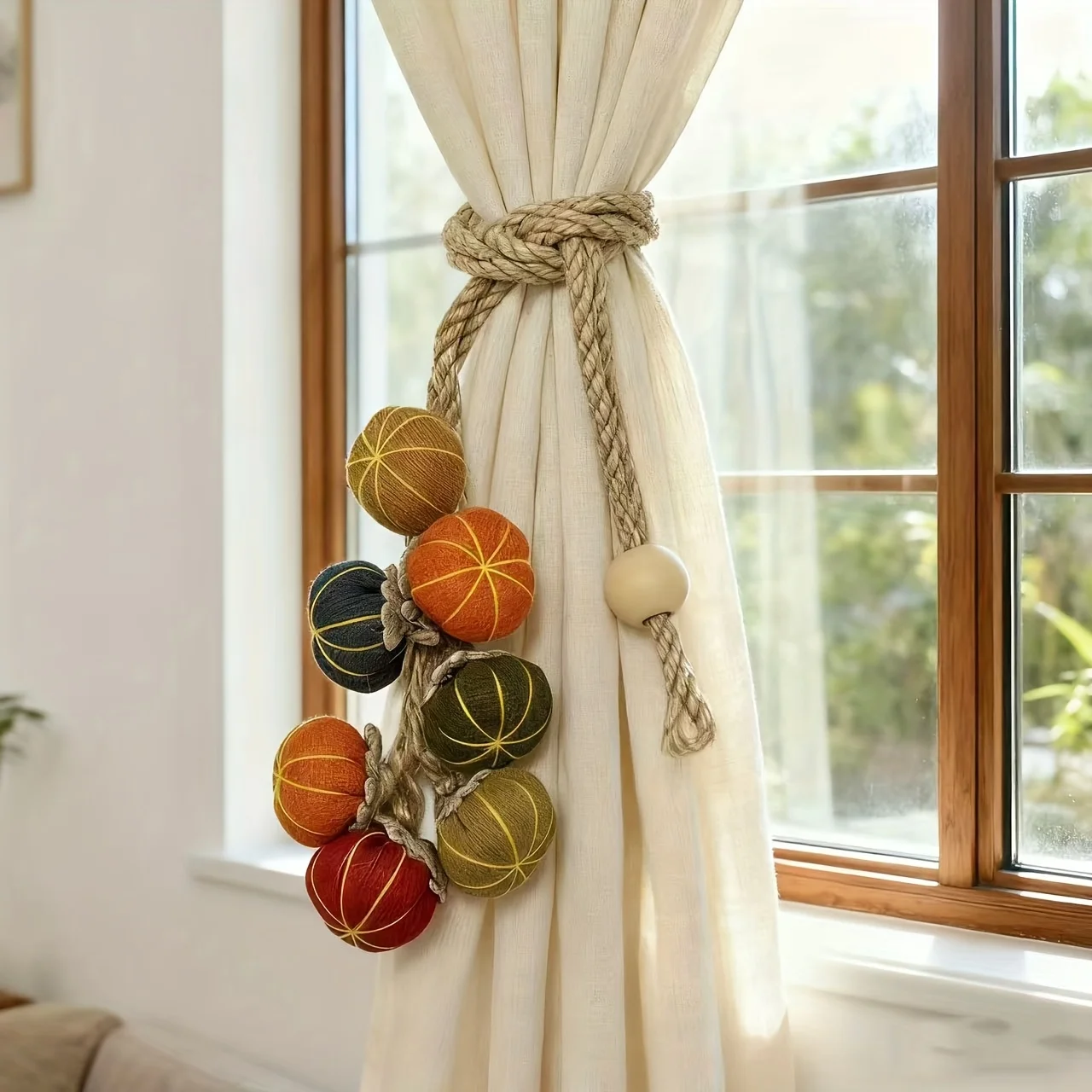 1/2PCS Pumpkin-String Curtain Decorative Tie Adjustable Curtain Rod Fabric Gather Storage Buckle for Home Window Treatment thumbnail 4