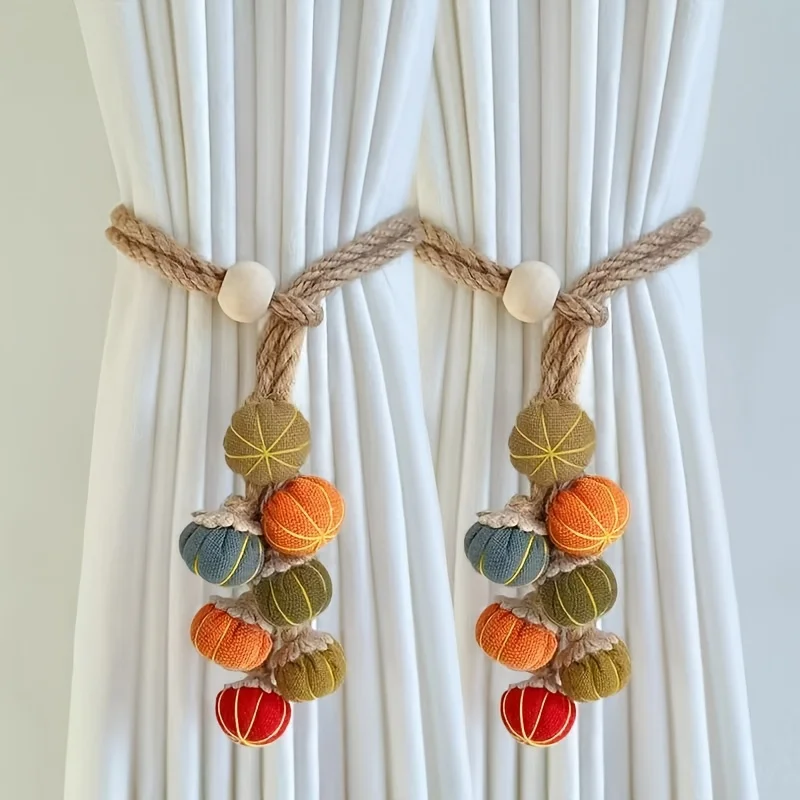 1/2PCS Pumpkin-String Curtain Decorative Tie Adjustable Curtain Rod Fabric Gather Storage Buckle for Home Window Treatment thumbnail 2