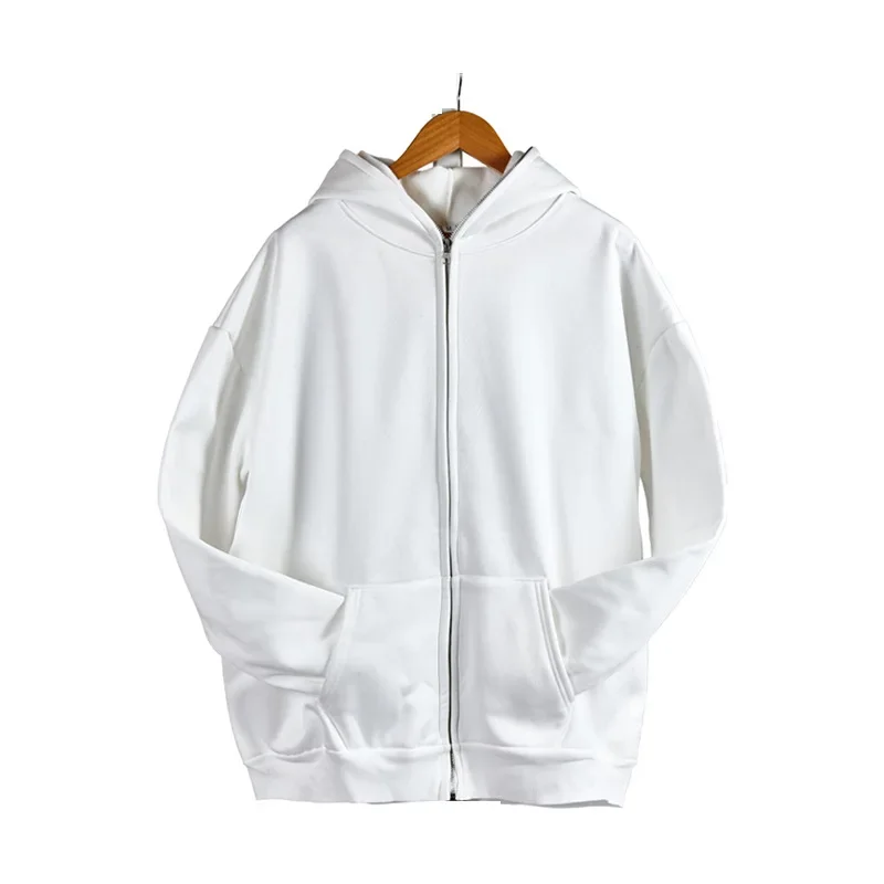 Loose Fleece Hoodie Metal Zipper Full Zip 250g Blank Solid Color Garment with Pockets Large Size Women's Hoodie thumbnail 2