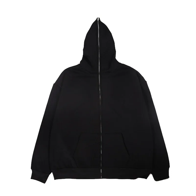 Loose Fleece Hoodie Metal Zipper Full Zip 250g Blank Solid Color Garment with Pockets Large Size Women's Hoodie thumbnail 4