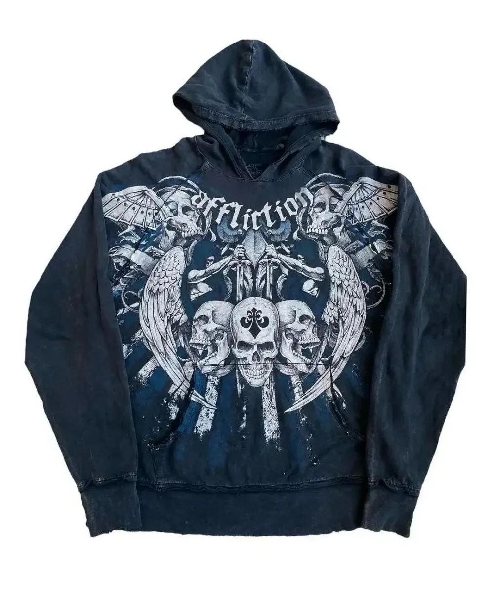 European and American fashion men's autumn horror skull print comfortable soft hooded sweatshirt outdoor street style top