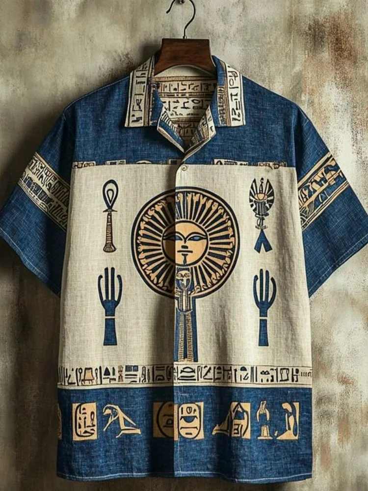 Outdoor Streetwear Men's Fashion Shirts Retro-style Ancient Egyptian Printed Men's Shirts Casual Daily Men's Short-sleeved Shirt thumbnail 6
