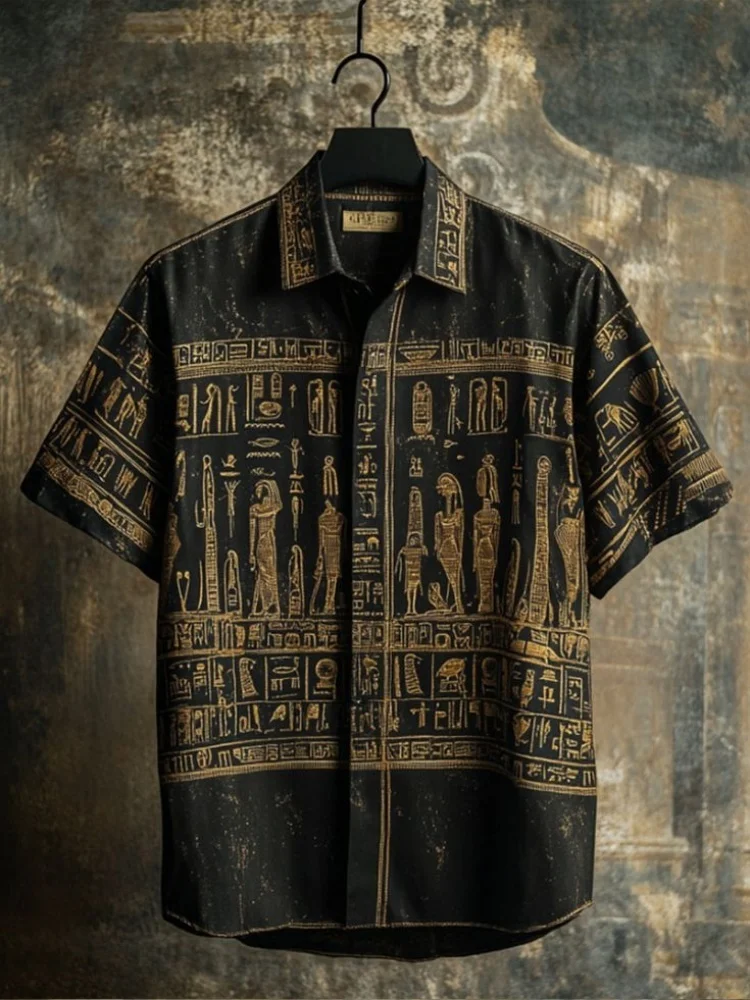 Outdoor Streetwear Men's Fashion Shirts Retro-style Ancient Egyptian Printed Men's Shirts Casual Daily Men's Short-sleeved Shirt thumbnail 4