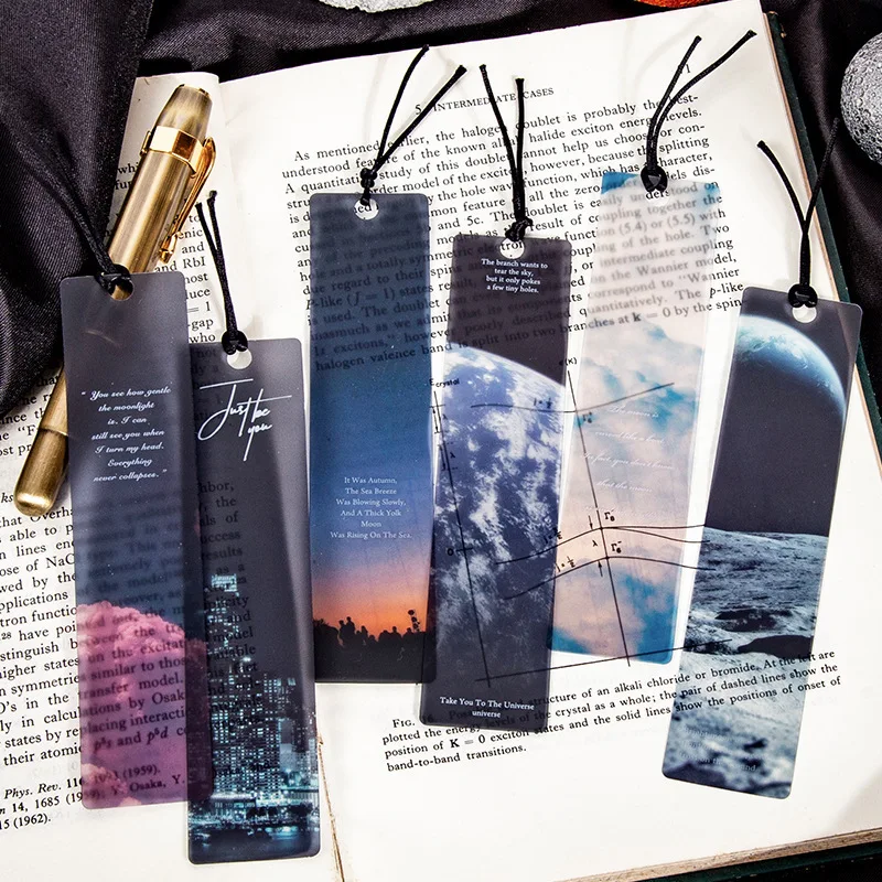 5 Sheets Per Set Space Themed Bookmark Science Fiction Starry Sky Design Reading Page Markings Student Office Stationery