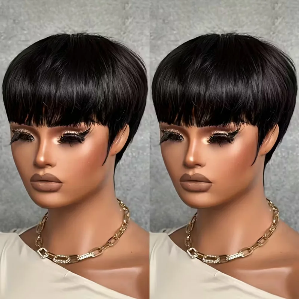 Pixie Cut Wig Short Human Hair Wig Full Machine Made Wig Straight Hair for Women thumbnail 4