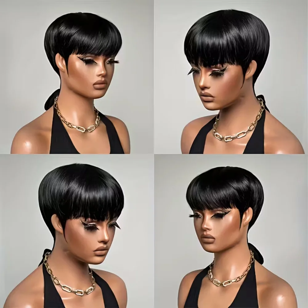 Pixie Cut Wig Short Human Hair Wig Full Machine Made Wig Straight Hair for Women thumbnail 5