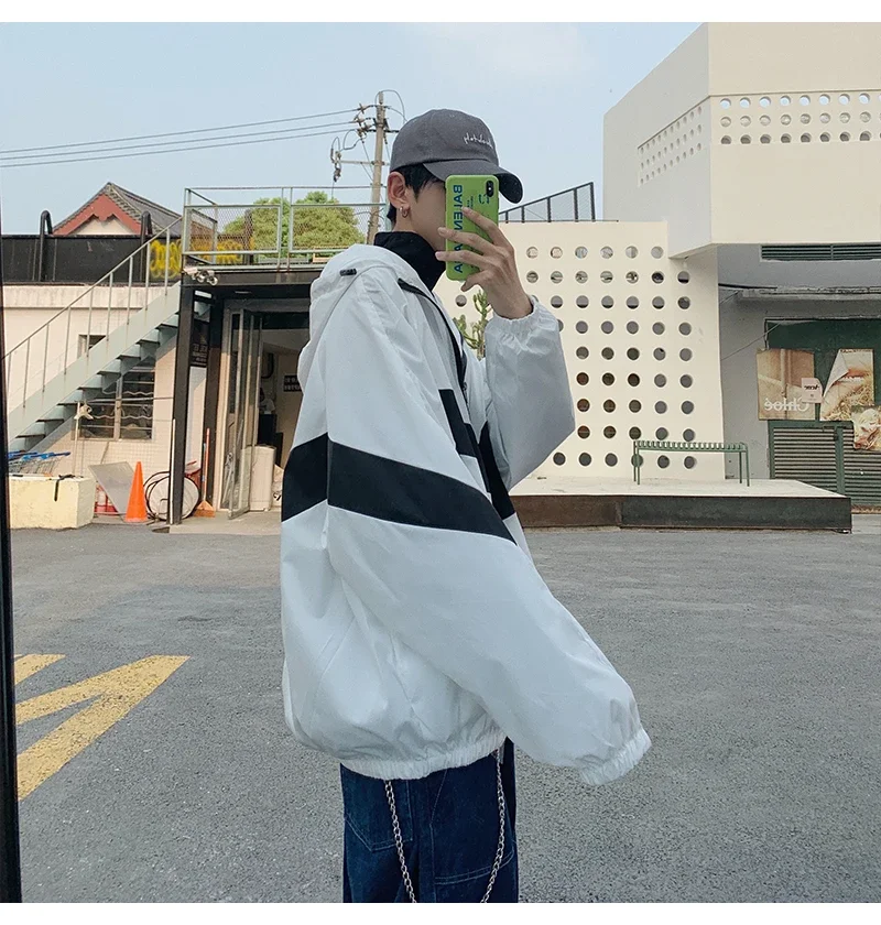 Hip Hop Varsity Jacket Patchwork Color Black for Men Camping windproof jacket woman Spring Autumn Thin Fashion Student jacket