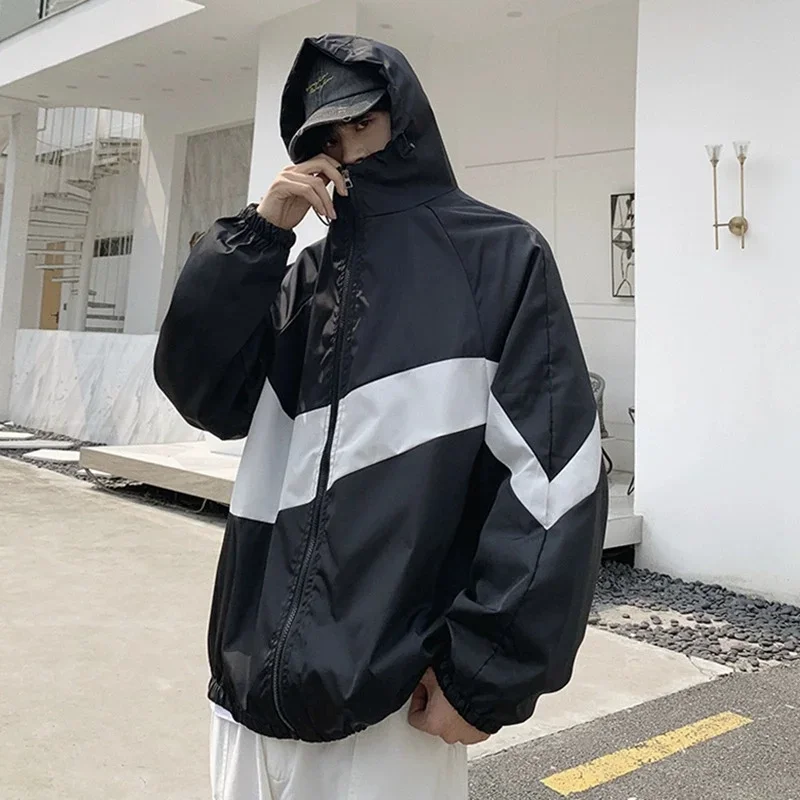 Hip Hop Varsity Jacket Patchwork Color Black for Men Camping windproof jacket woman Spring Autumn Thin Fashion Student jacket thumbnail 3