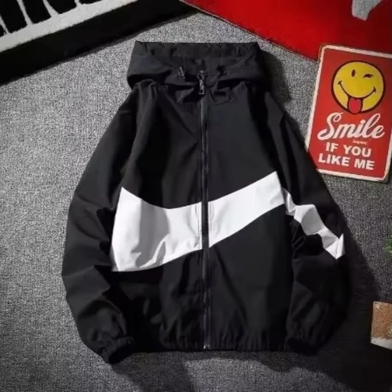 Hip Hop Varsity Jacket Patchwork Color Black for Men Camping windproof jacket woman Spring Autumn Thin Fashion Student jacket thumbnail 5