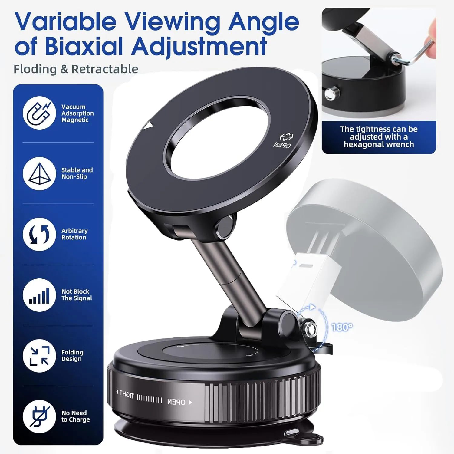 Magnetic Suction Cup Phone Mount for Magsafe 360° Adjustable Magnetic Car Phone Holder Pocket Size Foldable Car Mount thumbnail 3