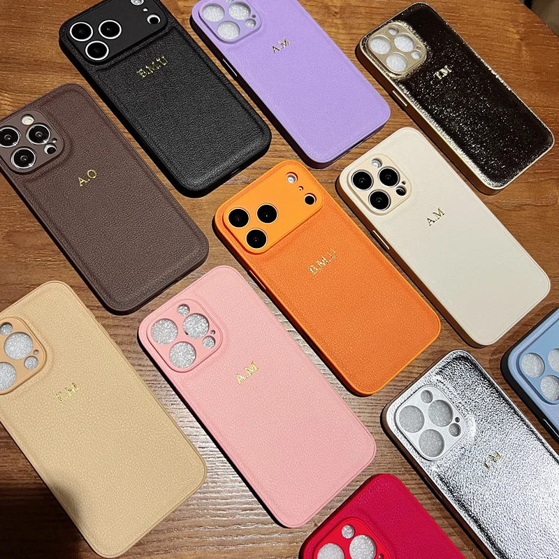 Luxury Personalized Custom Initials Gold Name Leather Case For iPhone 17 16 15 14 13 12 11 Pro Max Xs Max Shockproof Back Cover thumbnail 6