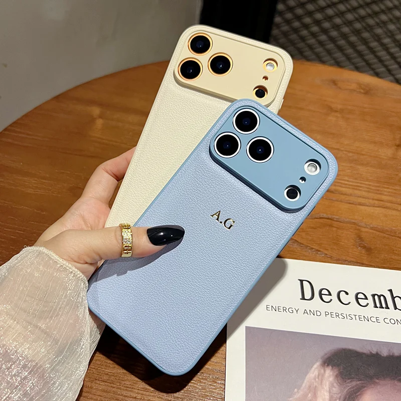 Luxury Personalized Custom Initials Gold Name Leather Case For iPhone 17 16 15 14 13 12 11 Pro Max Xs Max Shockproof Back Cover thumbnail 3