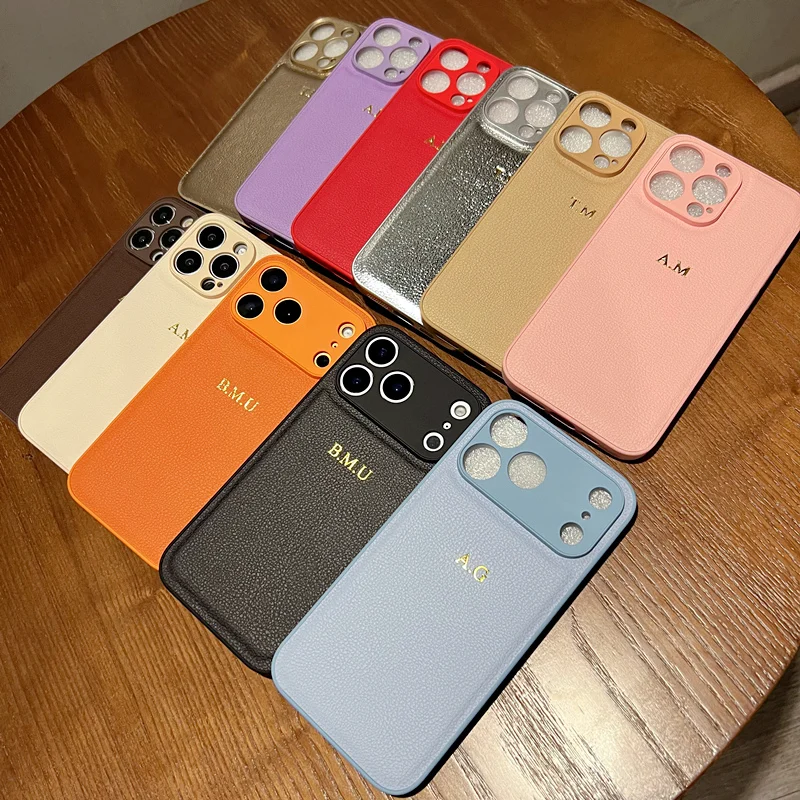 Luxury Personalized Custom Initials Gold Name Leather Case For iPhone 17 16 15 14 13 12 11 Pro Max Xs Max Shockproof Back Cover thumbnail 5