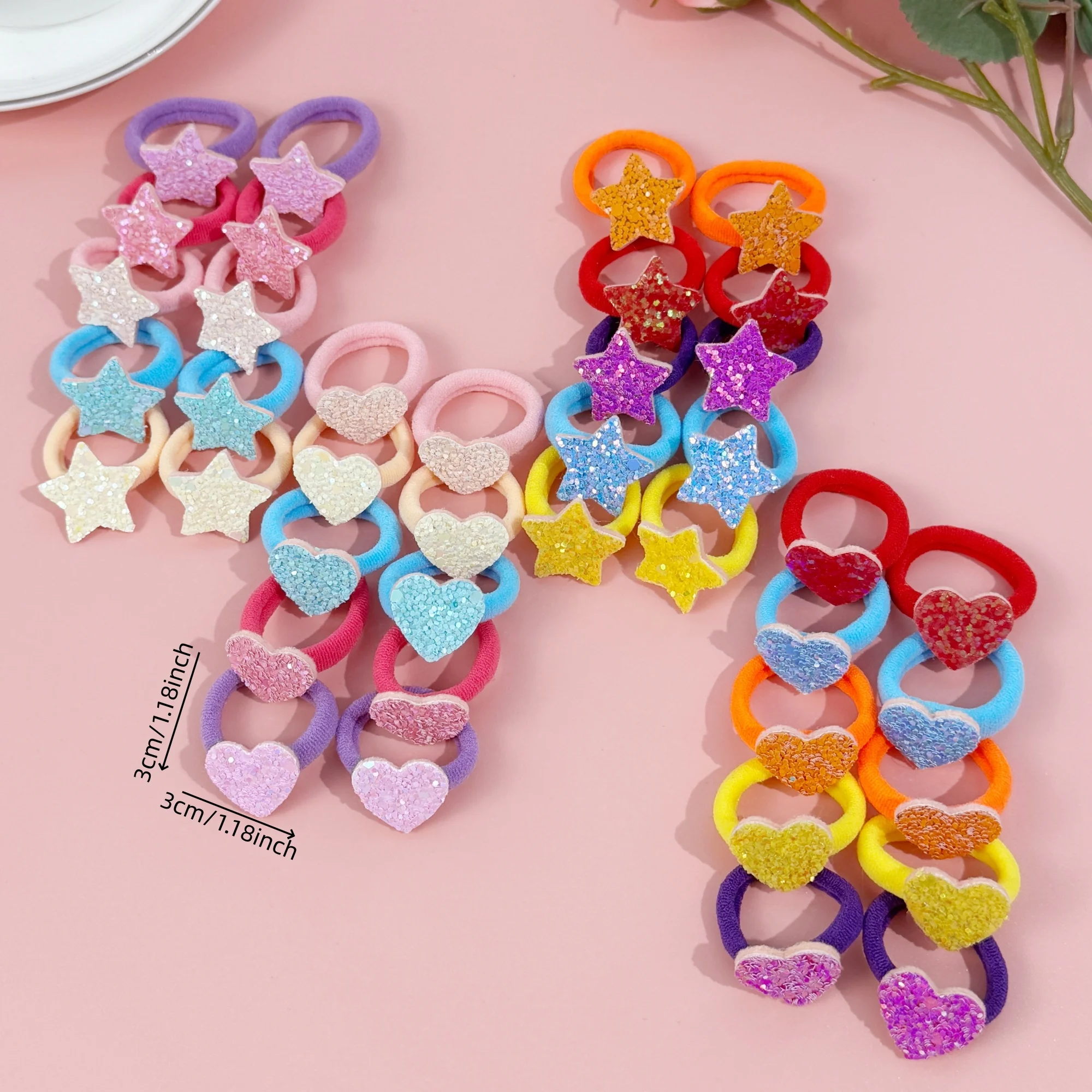 20/40pcs Cute Glitter Star Hair Ties Girls Heart Hair Bands Elastic Nylon Headband Ponytail Holder Kids Baby Hair Accessories thumbnail 5
